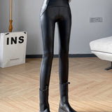 Plush Faux Crocodile Leggings Tight Stretch Leather Pants