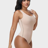 U Neck Wide Strap Back Lace Up Tummy Control Butt Lifting Bodysuit