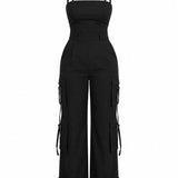 Wide Leg Jumpsuit With Pockets for Women Casual Curvy Baggy Cargo One Piece Overall Romper
