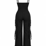 Wide Leg Jumpsuit With Pockets for Women Casual Curvy Baggy Cargo One Piece Overall Romper