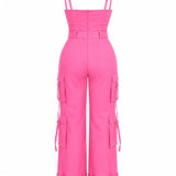 Wide Leg Jumpsuit With Pockets for Women Casual Curvy Baggy Cargo One Piece Overall Romper