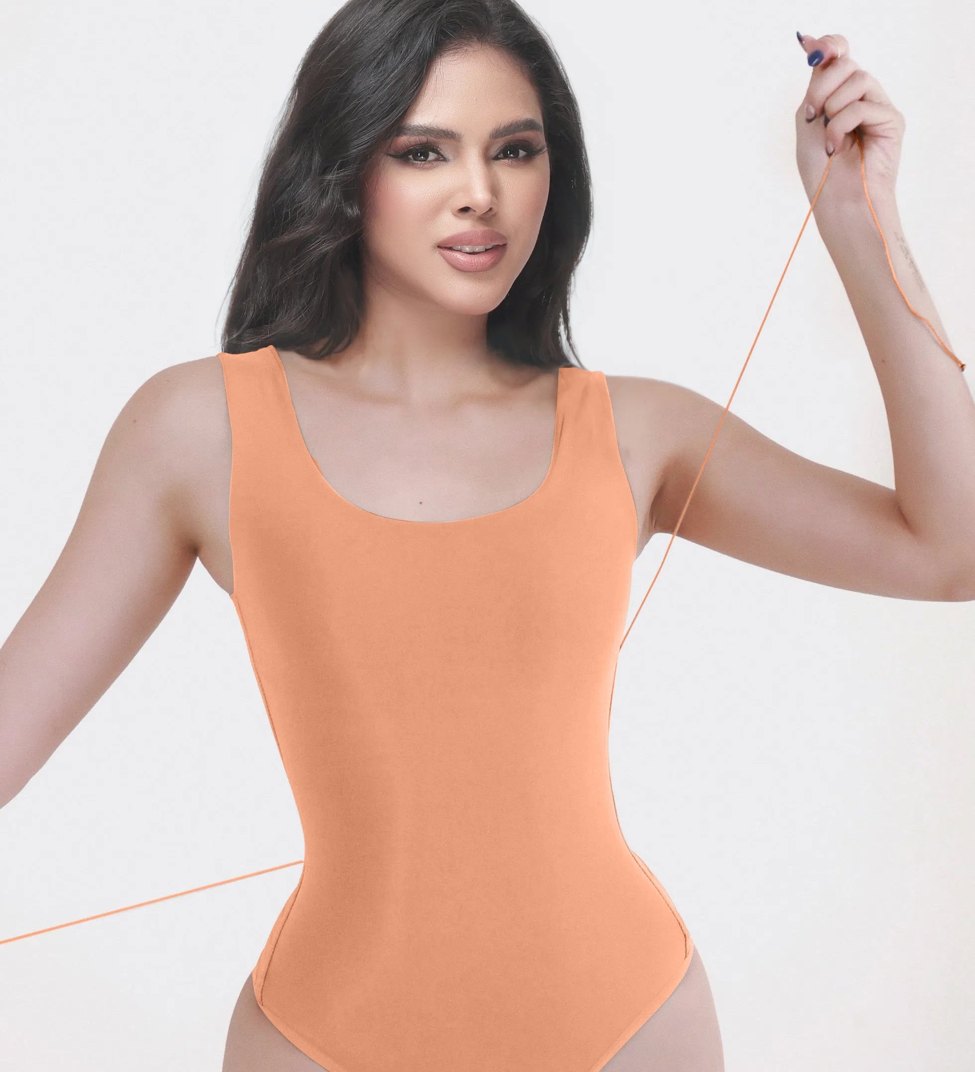 U Neck Wide Strap Back Lace Up Tummy Control Butt Lifting Bodysuit