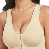 Women's Plus Size Front Buckle Solid Hollow Breathable Wireless Sports Bra