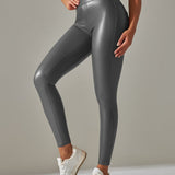 PU leather Pants High Waist Tight Sports Yoga Pants Slim