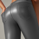 PU leather Pants High Waist Tight Sports Yoga Pants Slim
