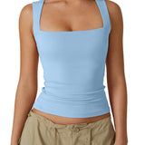 Women's Basic Square Neck Sleeveless Double-Layer Tank Tops Shaping Vest
