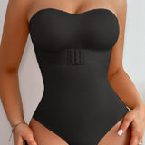Women's Strapless Tummy Control One Piece Seamless Thong Shapewear Bodysuits