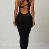 Women's Beautiful Back Sleeveless Elastic Tights Jumpsuit
