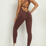 Women's Beautiful Back Sleeveless Elastic Tights Jumpsuit