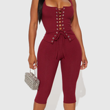 Square Neck Tank Capri Snatched Pants Two Piece Set