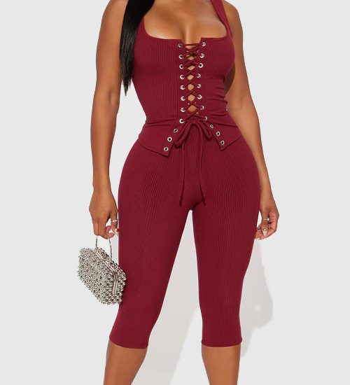 Square Neck Tank Capri Snatched Pants Two Piece Set