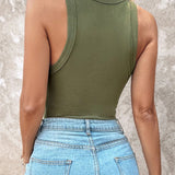 Round Neck Ribbed Tank Top Built In with Bra Padded
