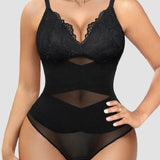 Women's Tummy Control V Neck Thong Bodysuit Corset Sculpting Lace Camisoles Shapewear