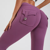 Peach Hip Fitness Leggings with Cargo Pockets