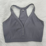 Halter Neck Deep V Knitted Breathable Bra With Front Buttons