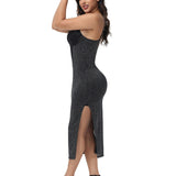 Sorelyne® Sexy Lace V Neck Metallic Sparkling Bodycon Slit Cami Midi Slip Dress