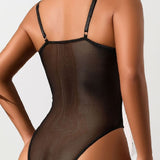 Women's Sexy Lace Patchwork Bodysuit Mesh Bustier Breathable Overbust Shapewear