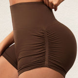 Side Drawstring High Waist Threaded Solid Color Yoga Shorts