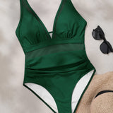 Sexy Deep V Mesh Backless One Piece Shapewear Swimsuit