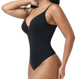 Metal V Detail Adjustable Thin Strap Seamless Hourglass Thong Bodysuit