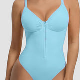 Front Zipper Tummy Control Triangle Shapewear Bodysuit