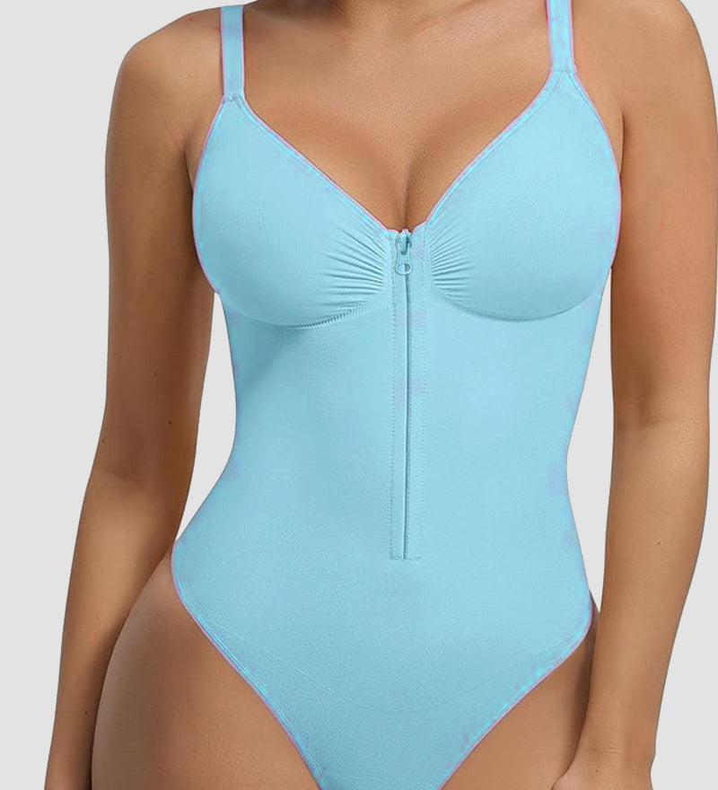 Front Zipper Tummy Control Triangle Shapewear Bodysuit