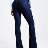 Dark Blue Butt Lifting Skinny Flare Shaping Jeans High Waist Stretch Pants Women Jeans