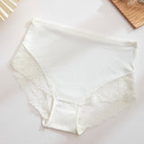 Women's Sexy Semi Sheer Mid-Waist Lace Stitching Breathable Briefs