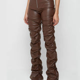 PU Leather Personalized Pleated Flared Pants
