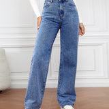 Women's High Waist Zipper Fly Straight Leg Jeans