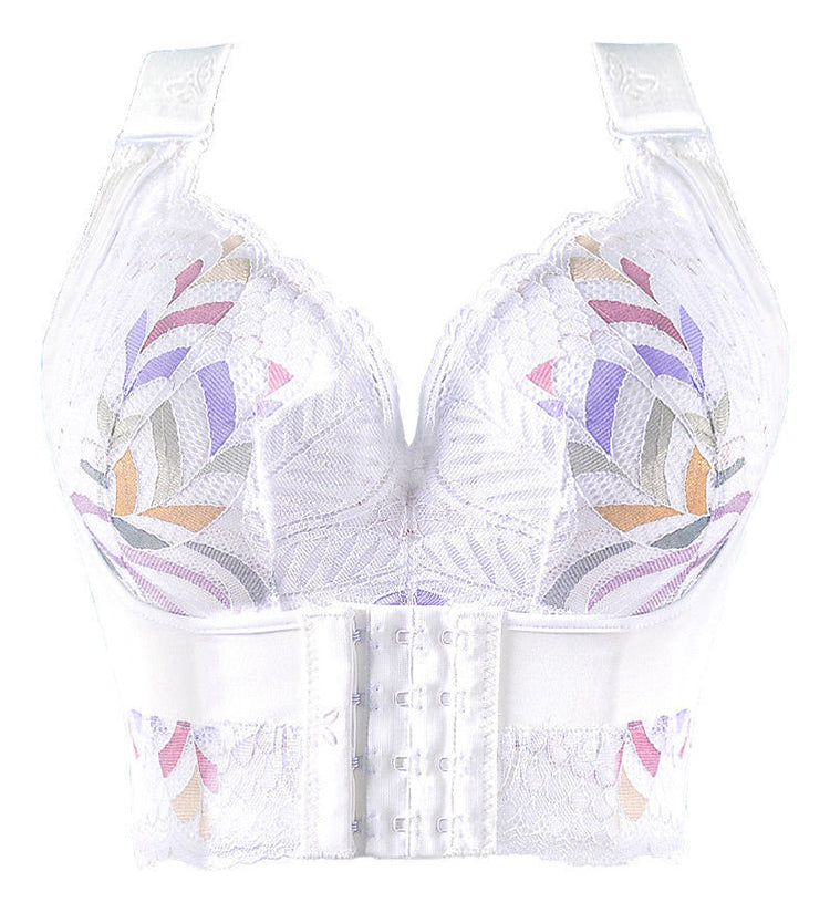 Women Side Support Longline Corset Wire-free Push Up Bra Adjustable Wide Straps