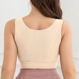 Sorelyne® Women Front Closure Wirefree Padded Support Workout Crop Beige Sports Bra