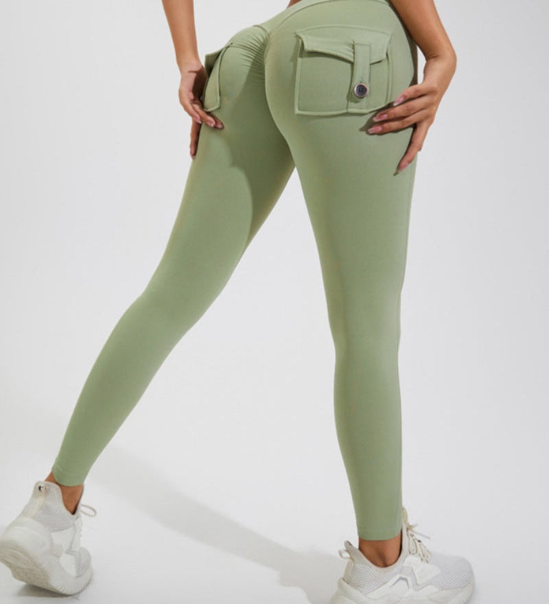 Peach Hip Fitness Leggings with Cargo Pockets