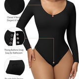 Sorelyne® Women's Long Sleeve V Neck Seamless Bodysuits Tummy Control Thong Shapewear