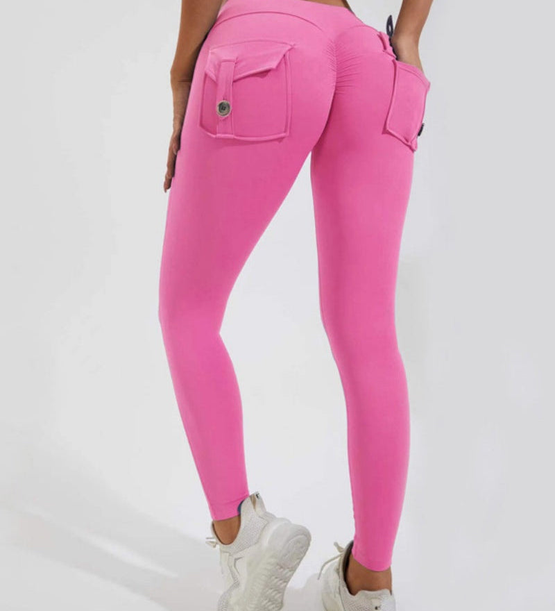 Peach Hip Fitness Leggings with Cargo Pockets