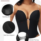 Plunge Backless Bodysuit Seamless Built In Bra Thong Shapewear