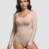 Seamless Crew Neck Long Sleeve Corset Bodysuit Tops Stretch Triangle Jumpsuit