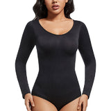 Seamless Crew Neck Long Sleeve Corset Bodysuit Tops Stretch Triangle Jumpsuit