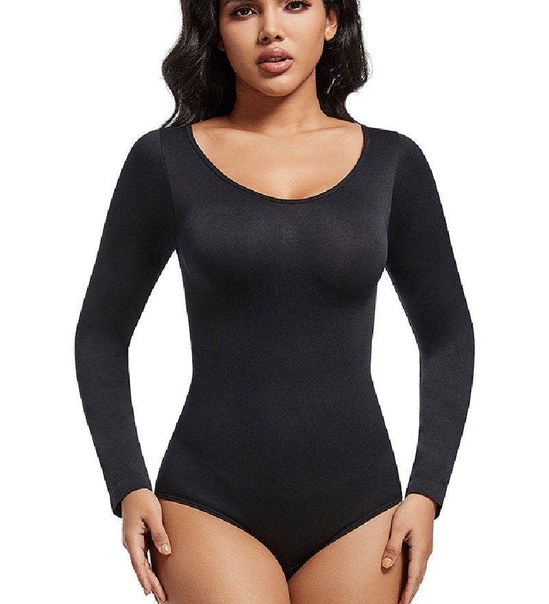 Seamless Crew Neck Long Sleeve Corset Bodysuit Tops Stretch Triangle Jumpsuit