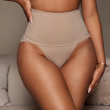 Sexy Lace Solid High Waist Slim Fit Shapewear Thong Tummy Control Panties