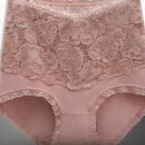 Women's V-shaped High Waist Floral Lace Briefs Sexy Tummy Control Soft Panties