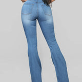 Fashion High Waist Hip Lift Slim Washed Flared Jeans