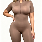 Short Sleeve Front Zipper Bodysuit