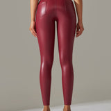 PU leather Pants High Waist Tight Sports Yoga Pants Slim