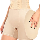 High Waist 9-row Adjustable Buckle Belt Shapewear Shorts With Sponge Pads