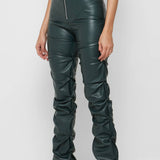 PU Leather Personalized Pleated Flared Pants