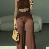 2 Piece Braided Trim Two Piece Outfit with Flared Trousers