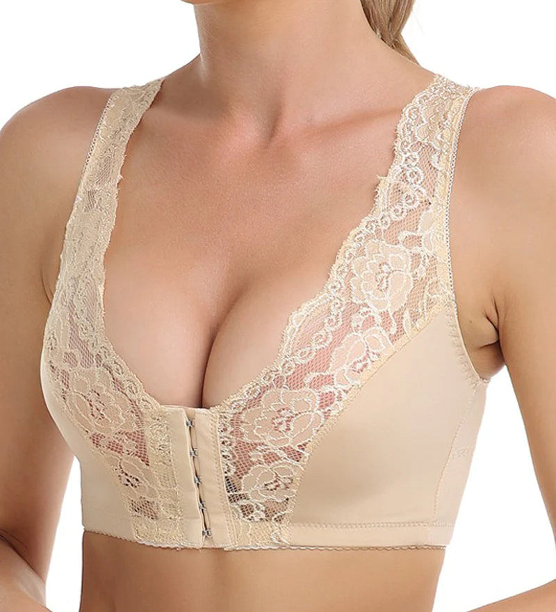 Breathable Lace Front Closure Wire-free Smooth Back Shaping Bra
