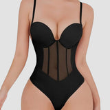 Sexy Mesh Shapewear Corset Backless Thong Bodysuit With Built-in Bra