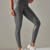PU leather Pants High Waist Tight Sports Yoga Pants Slim